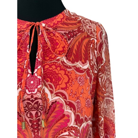 Vince Camuto Chiffon Tie-Neck Balloon Sleeve Paisley Casual Boho Mini Dress 4 S - Picture 4 of 16